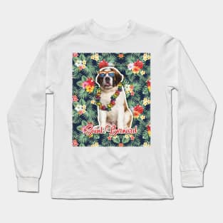 Saint Bernard Summer Funky Hawaiian, Hawaii Style, Dog Personalized Hawaiian Long Sleeve T-Shirt